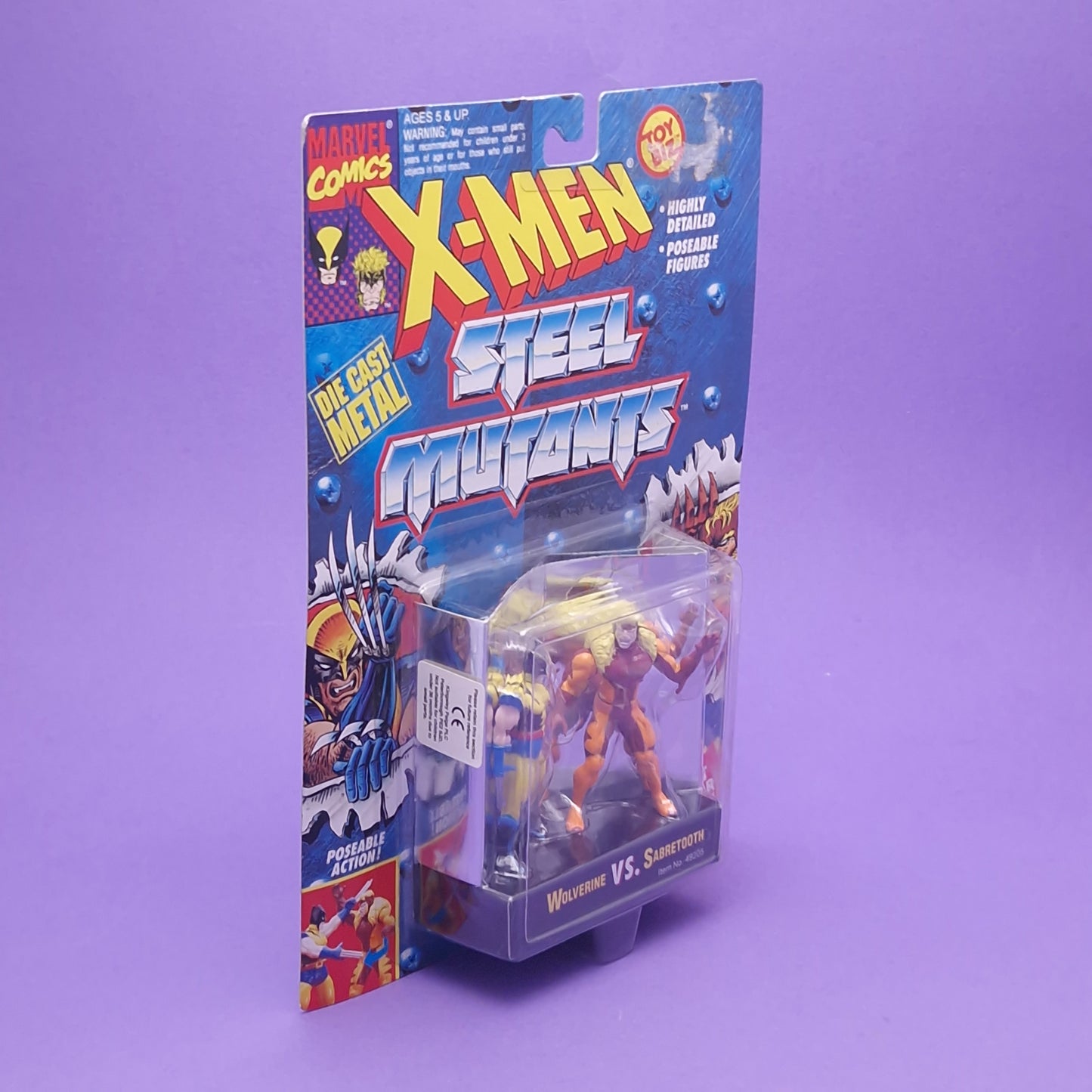 X-MEN STEEL MUTANTS ☆ WOLVERINE Vs SABRETOOTH MARVEL Figure ☆ Diecast Metal Vintage Carded Toybiz 90s