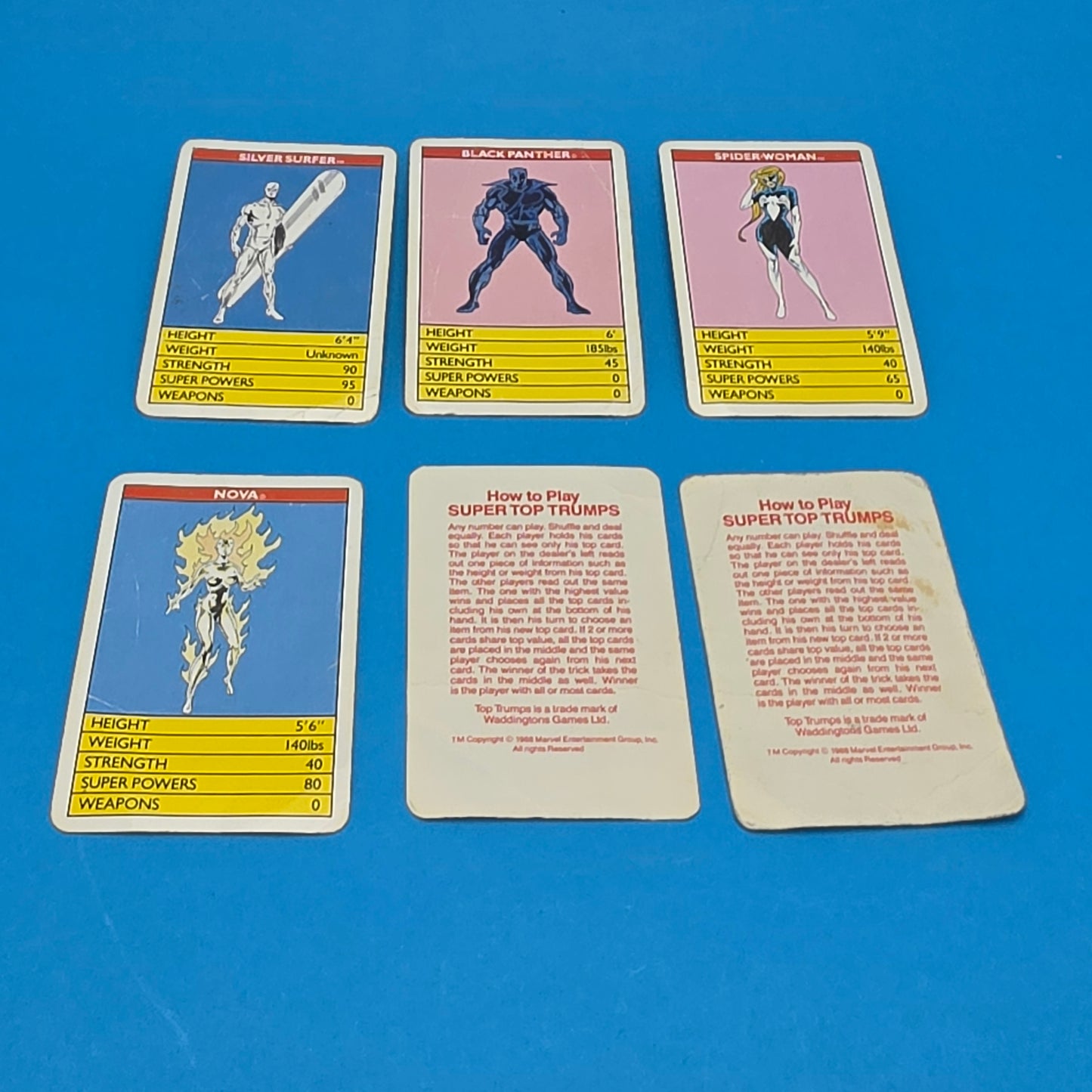 TOP TRUMPS ☆ MARVEL SUPERHEROES Cards ☆ Vintage Game Case Waddingtons 1988