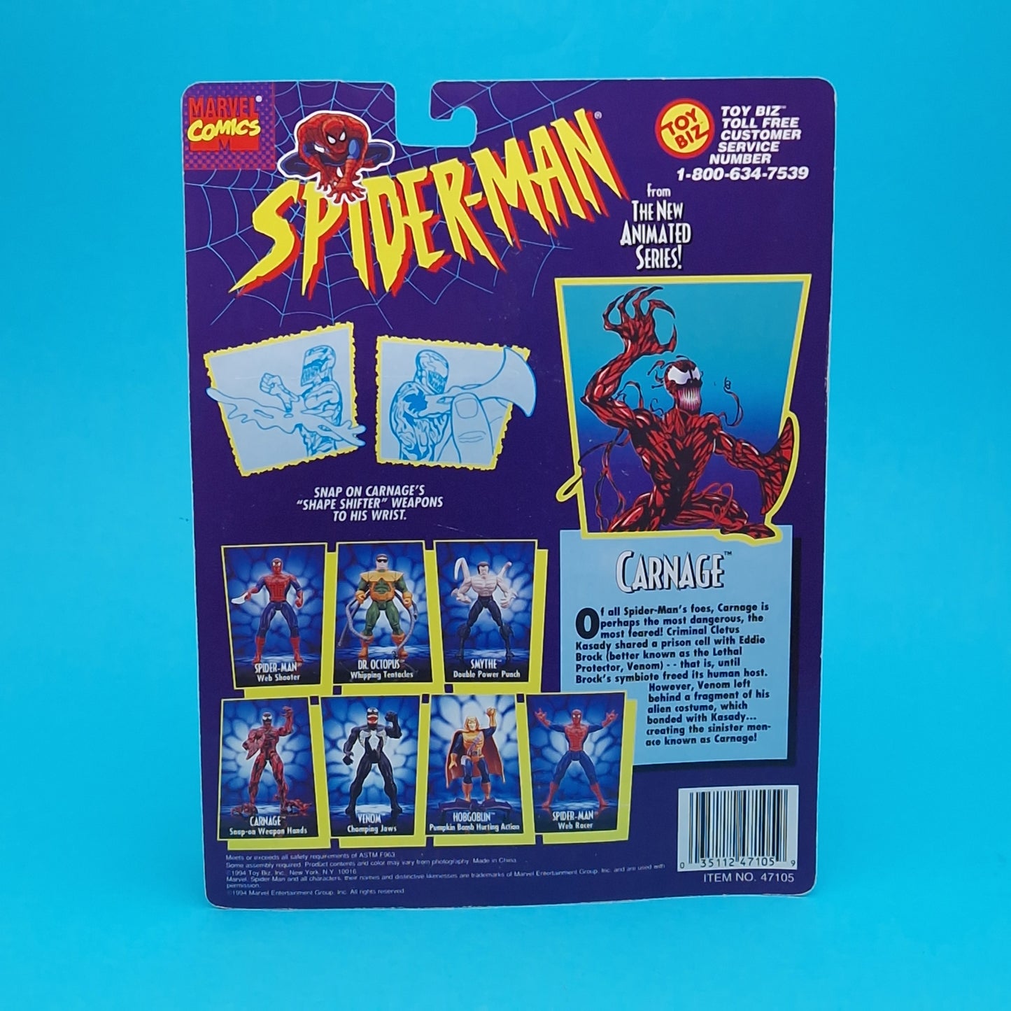 SPIDER-MAN ANIMATED SERIES ☆ CARNAGE Figure Marvel ☆ Carded Toybiz 90s Original