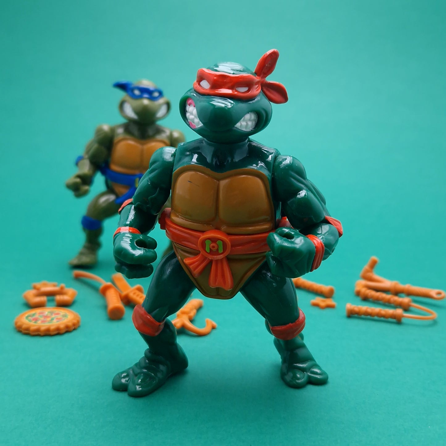 TEENAGE MUTANT NINJA TURTLES ☆ LEONARDO & MICHELANGELO Storage Shell Figure ☆ 90s Vintage