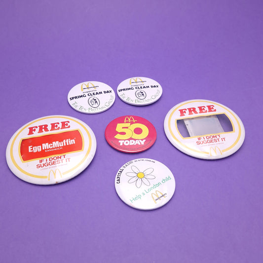 MCDONALDS ☆ EMPLOYEE & CUSTOMER Pin Badge Bundle ☆ 80s 90s Happy Meal