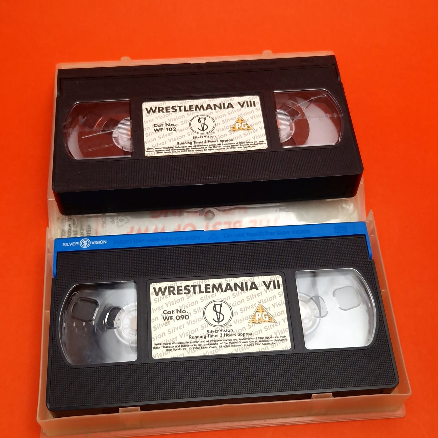 VHS Video ☆ WWF WRESTLEMANIA 7 8 UK Tape Cassette ☆ Silver Vision Vintage PG