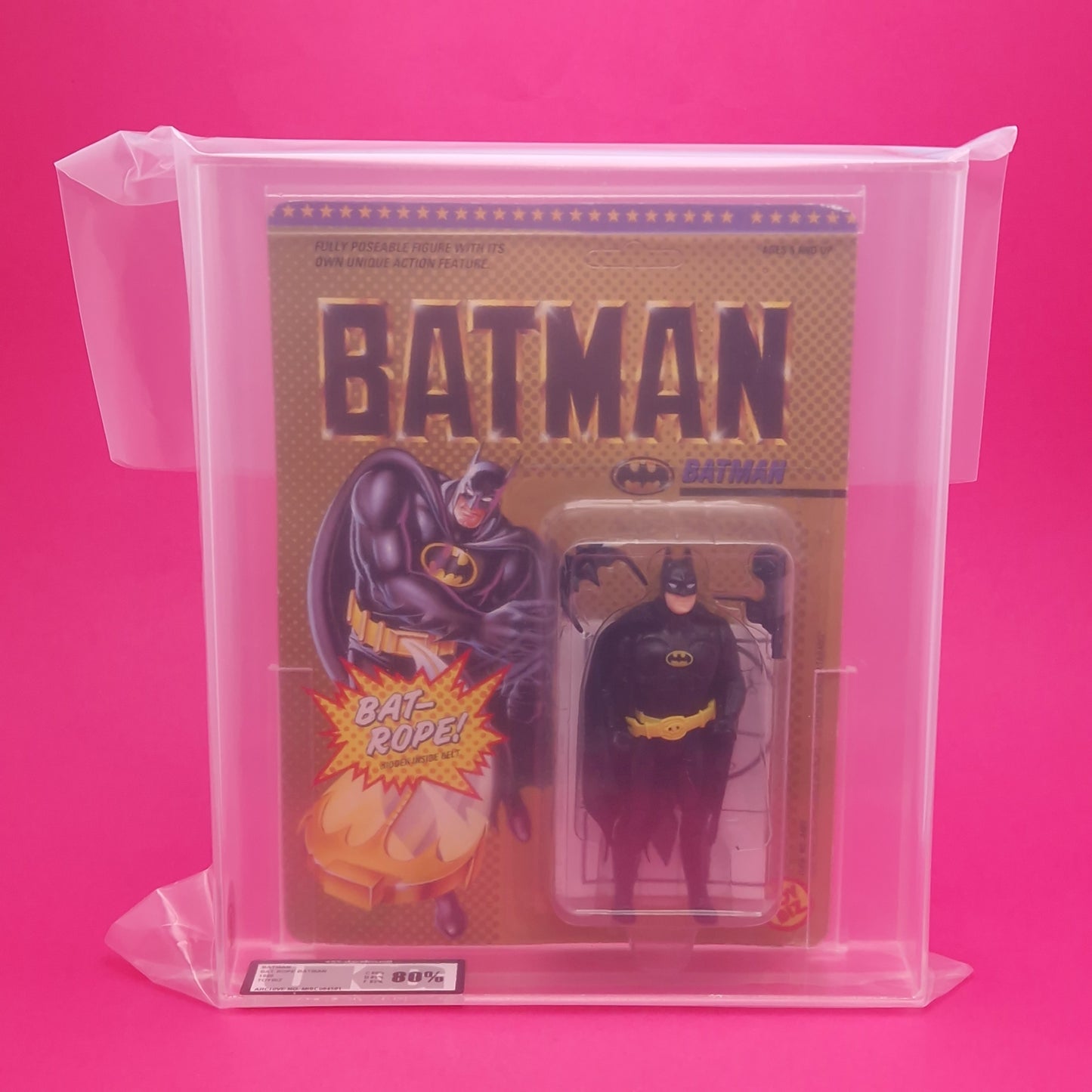 BATMAN 89 ☆ Vintage DC SUPER HEROES GRADED 80% Figure ☆ Round Jaw Head Carded Sealed Original Toybiz 1989