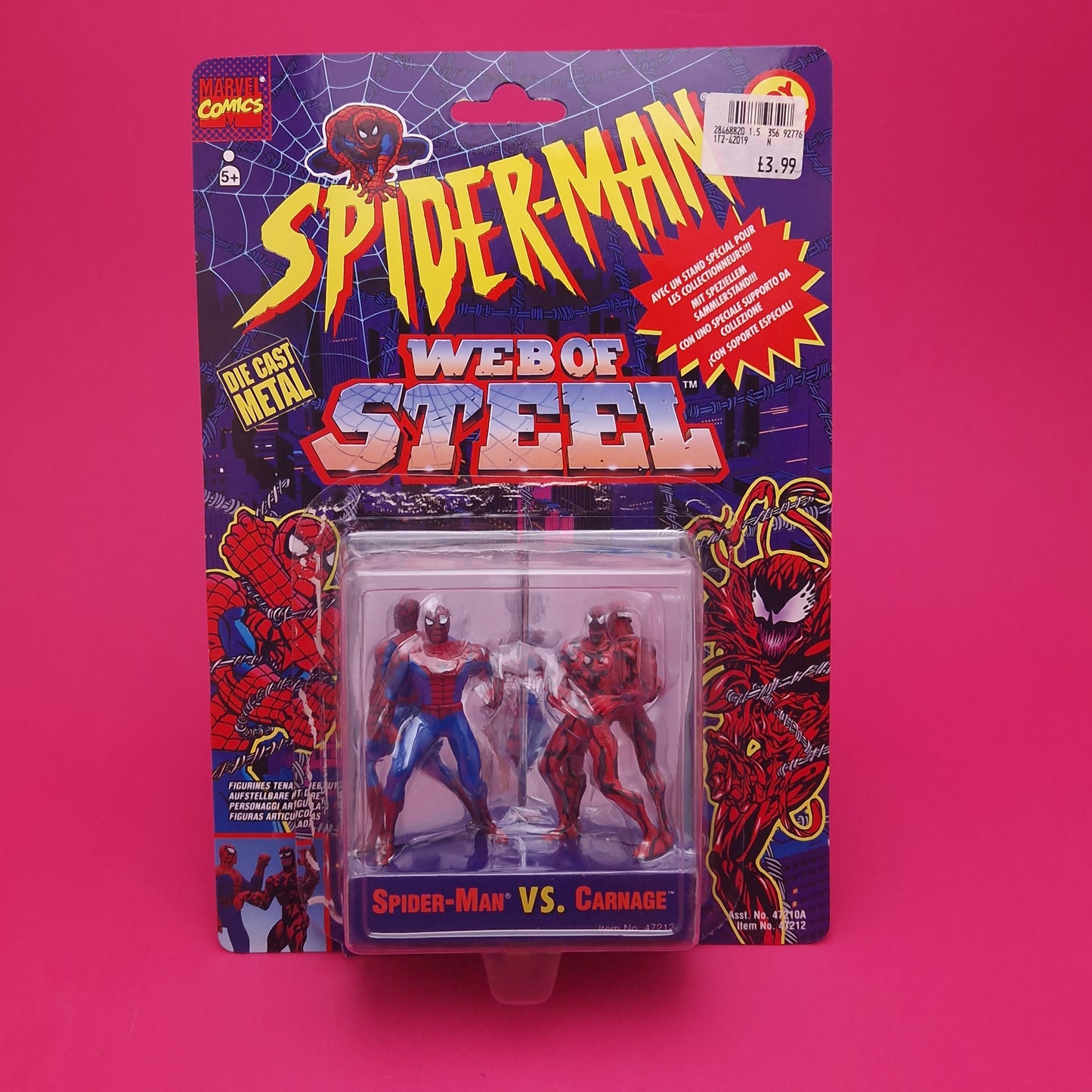 SPIDER-MAN WEB OF STEEL ☆ VS CARNAGE MARVEL Figure ☆ Diecast Metal Vintage Toybiz 90s