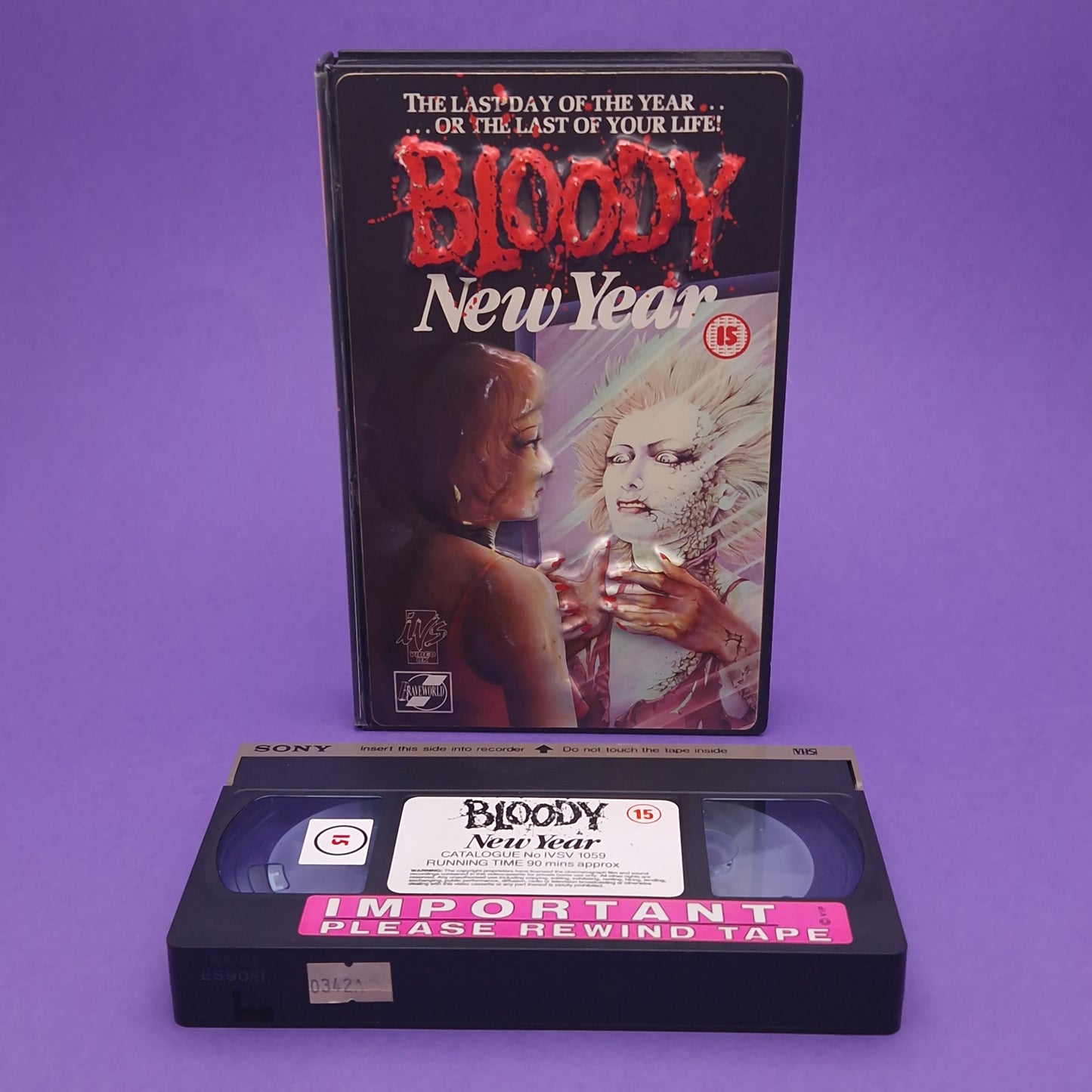 VHS Video ☆ BLOODY NEW YEAR 3D Case Tape Cassette 1986 80s Vintage Horror
