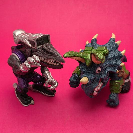 EXTREME DINOSAURS ☆ BULLZEYE & SPIKE Head Strike Dino Vintage Action Figure ☆ MATTEL 90s Loose