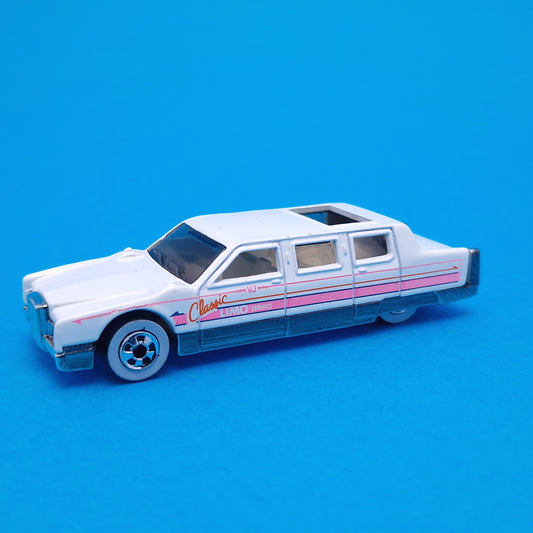 HOTWHEELS ☆ Classic Limo Service Cadillac Limozeen White Car Vehicle ☆ Diecast Car Vintage 1990