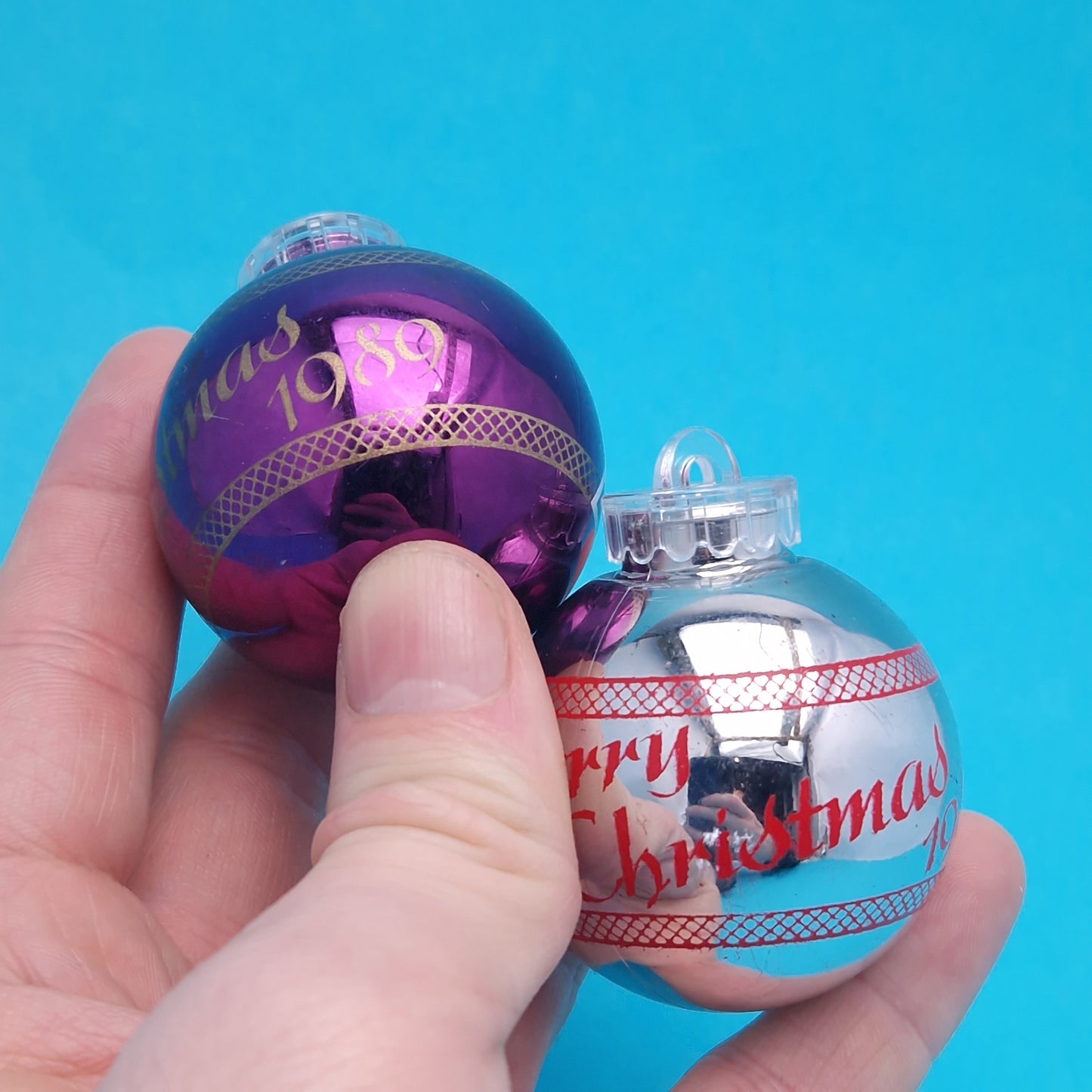 MCDONALDS ☆ CHRISTMAS BAUBLE x2 GRIMACE HAMBURGLER ☆ 1989 Happy Meal