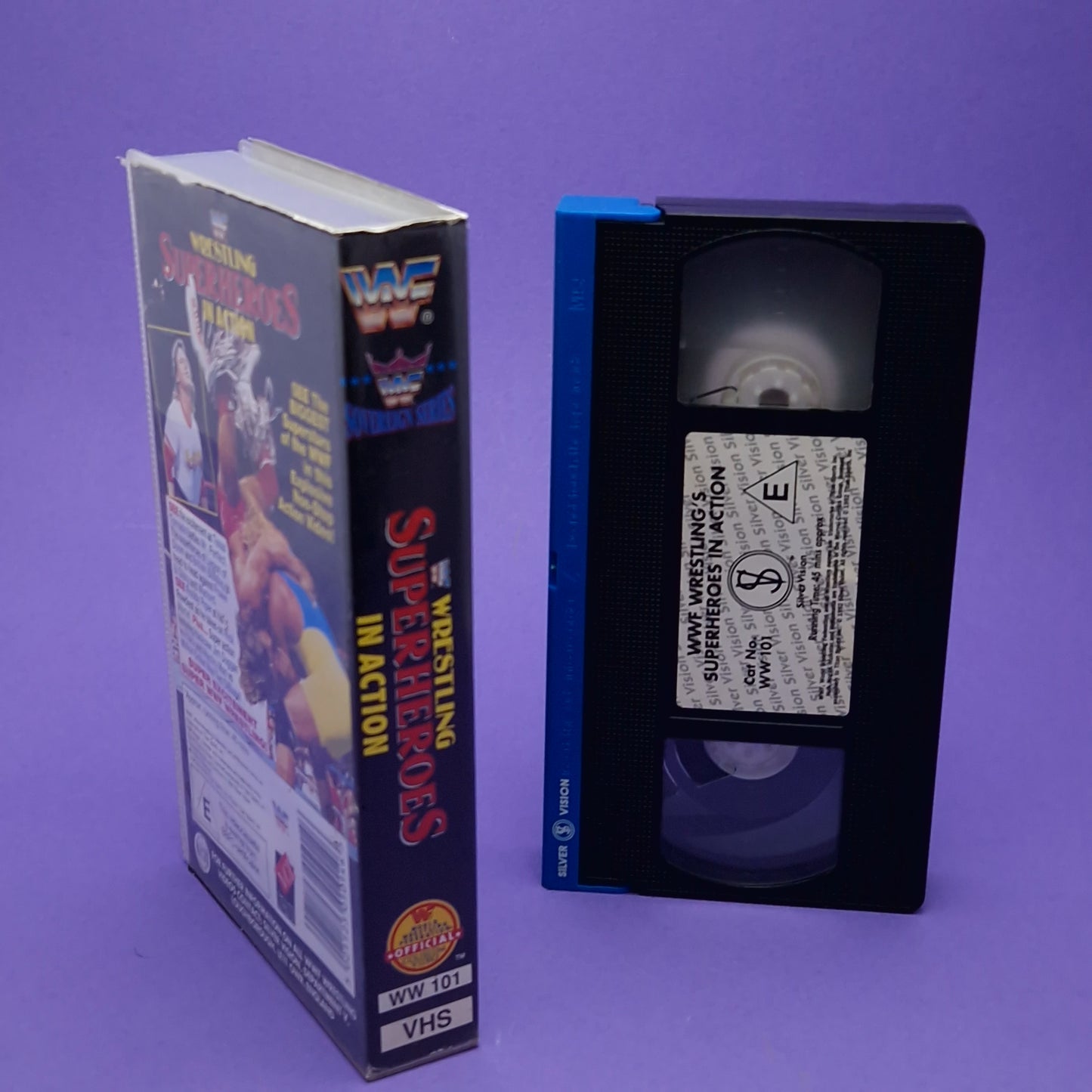 VHS Video ☆ WWF SUPERHEROES IN ACTION UK Tape Cassette ☆ Silver Vision Vintage