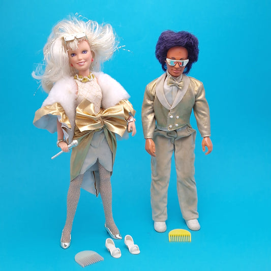 JEM AND THE HOLOGRAMS ☆ GLITTER N GOLD JEM & RIO Figure Doll ☆ Vintage Hasbro 80's