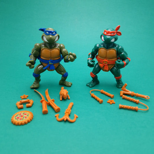 TEENAGE MUTANT NINJA TURTLES ☆ LEONARDO & MICHELANGELO Storage Shell Figure ☆ 90s Vintage