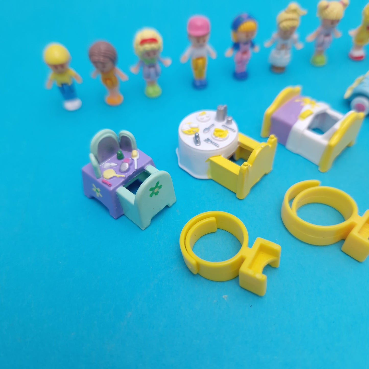 POLLY POCKET ☆ RINGS Bundle Sports Car Bed time Dress Up Vintage Figure Playset ☆ Original 1989