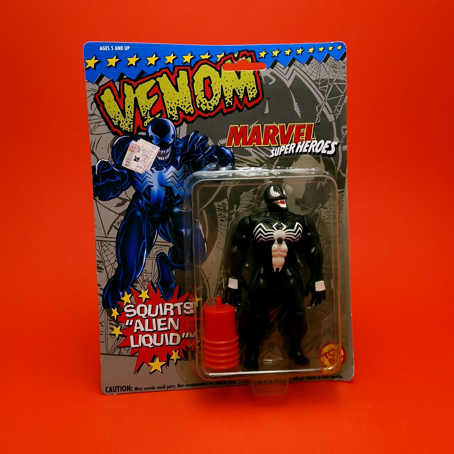 MARVEL SUPERHEROES ☆ VENOM WATER SQUIRTS Vintage Figure ☆ Original MOC Sealed Carded Toybiz 90s