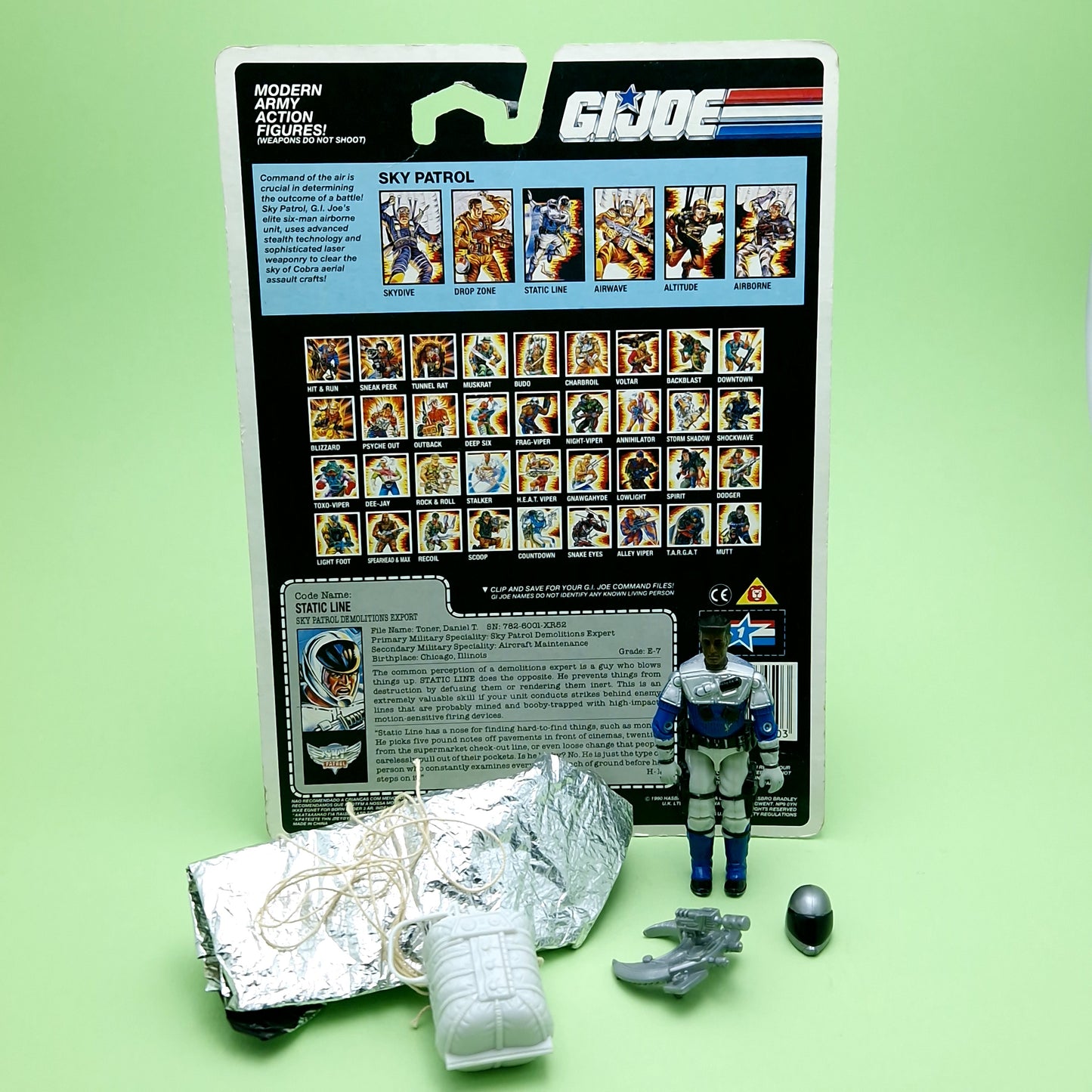 G.I.JOE ☆ STATIC LINE SKY PATROL Action Figure ☆ Complete CARD Hasbro 1990