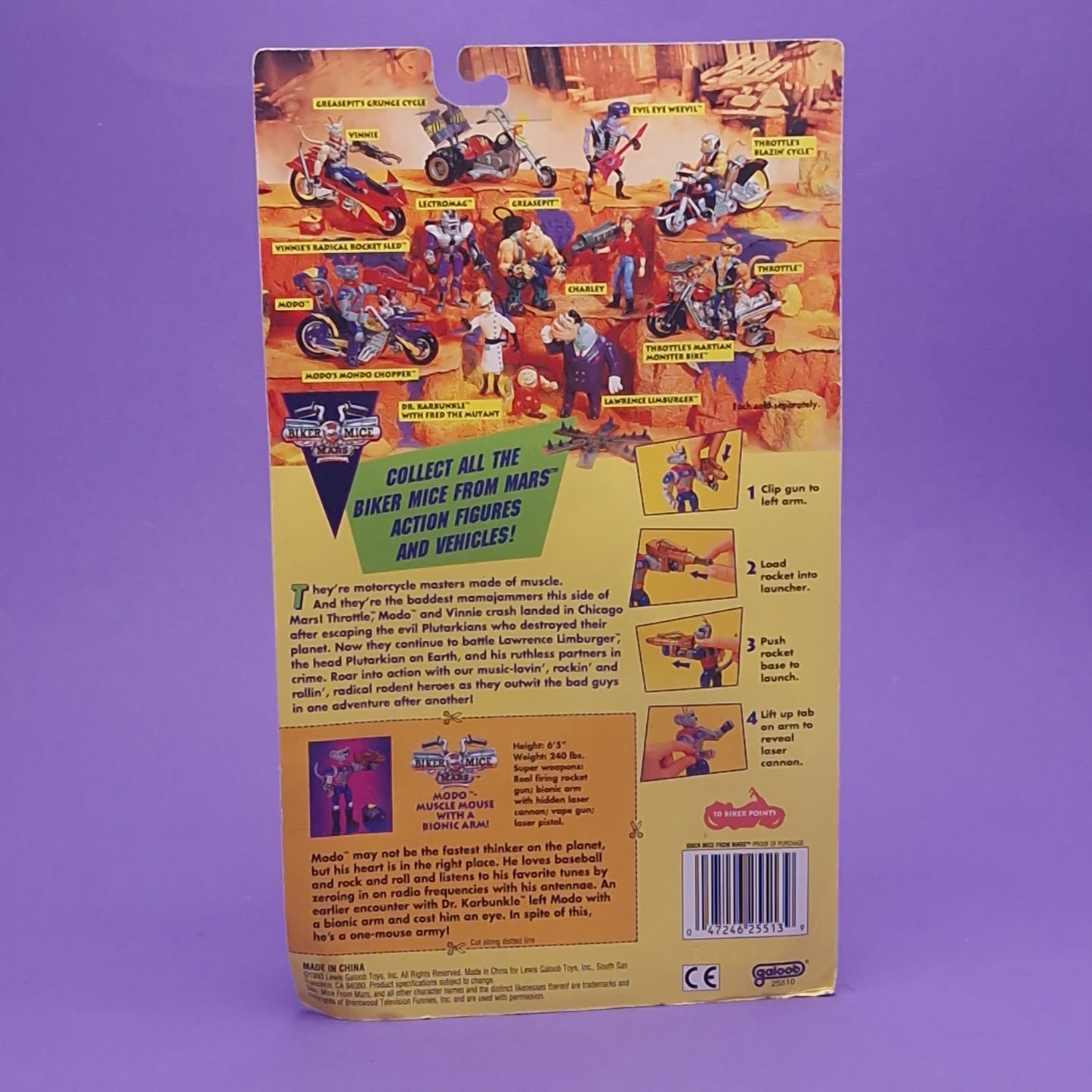 BIKER MICE FROM MARS ☆ THROTTLE VINNIE MODO Carded Action Figure ☆ Sealed Vintage 90s