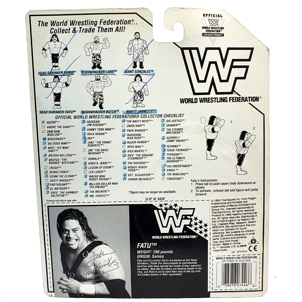 WWF HASBRO FATU Vintage Wrestling Figure CARD BIO ☆ Original 90s Series 10