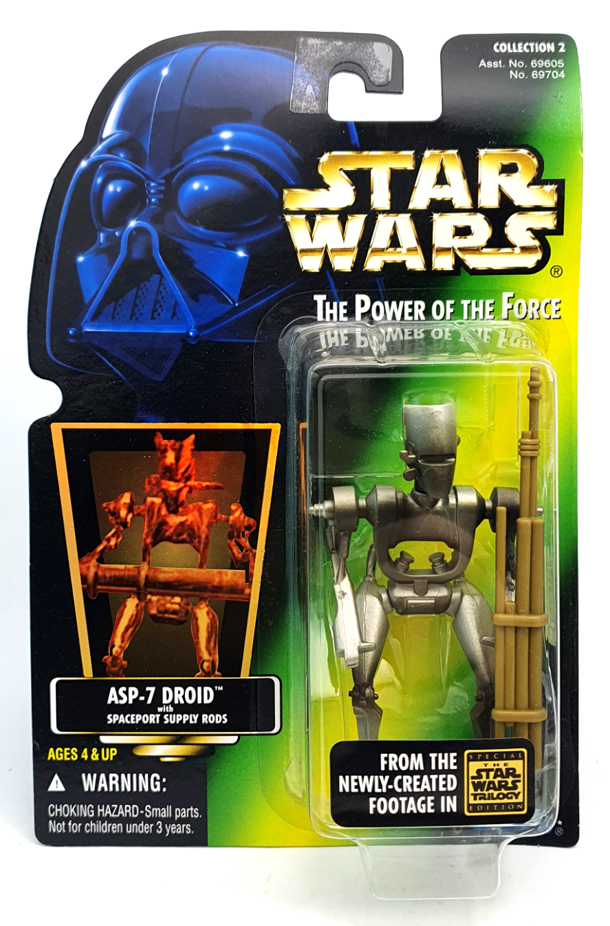 STAR WARS POTF ☆ ASP-7 DROID Foil Figure ☆ MOC Sealed Carded Kenner Power of the Force